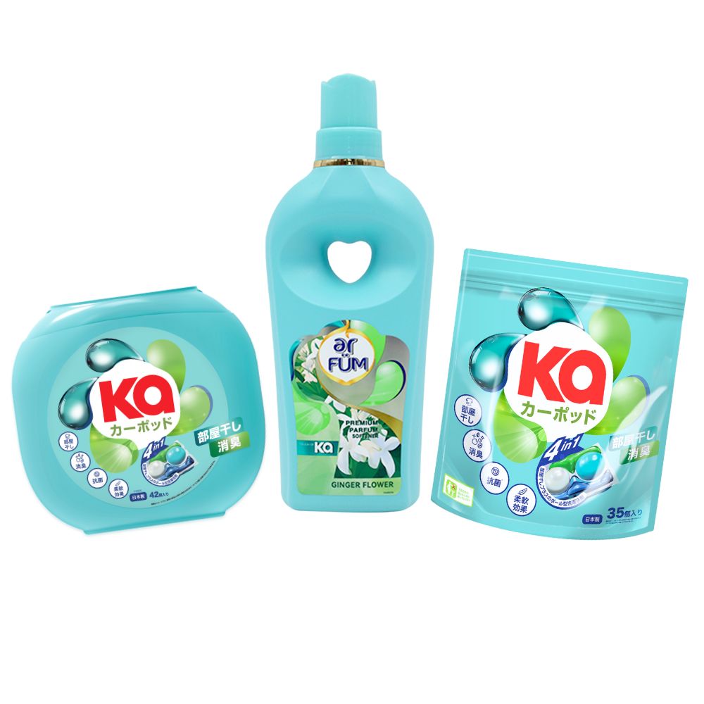 【セット】カーポッド 部屋干しEX 本体(42粒)+詰め替え(35粒)&Touch of Ka (柔軟剤)本体1000ml &エコバック セット