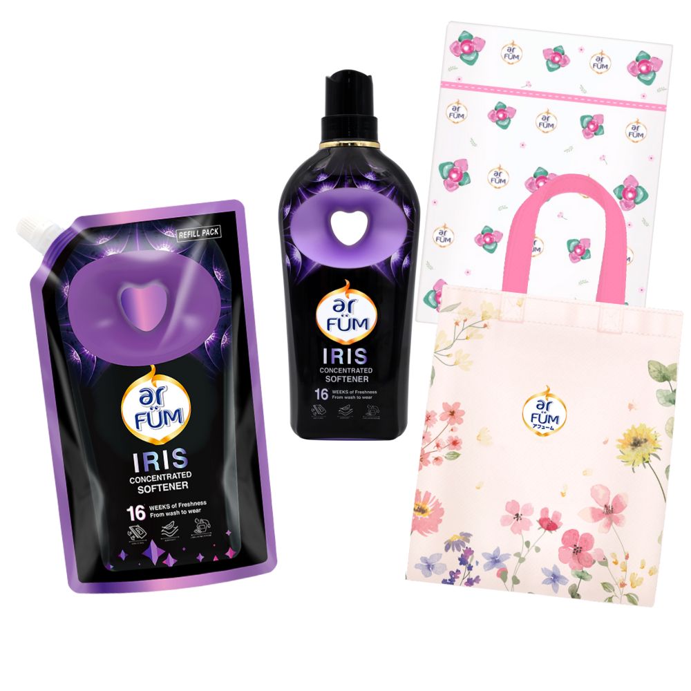 【900ml+1500ml】Black Label アフューム(arFUM) ロマンティック アイリス (IRIS) バニラ&カカオの優しい香り本体+詰め替え用+洗濯ネット+エコバック