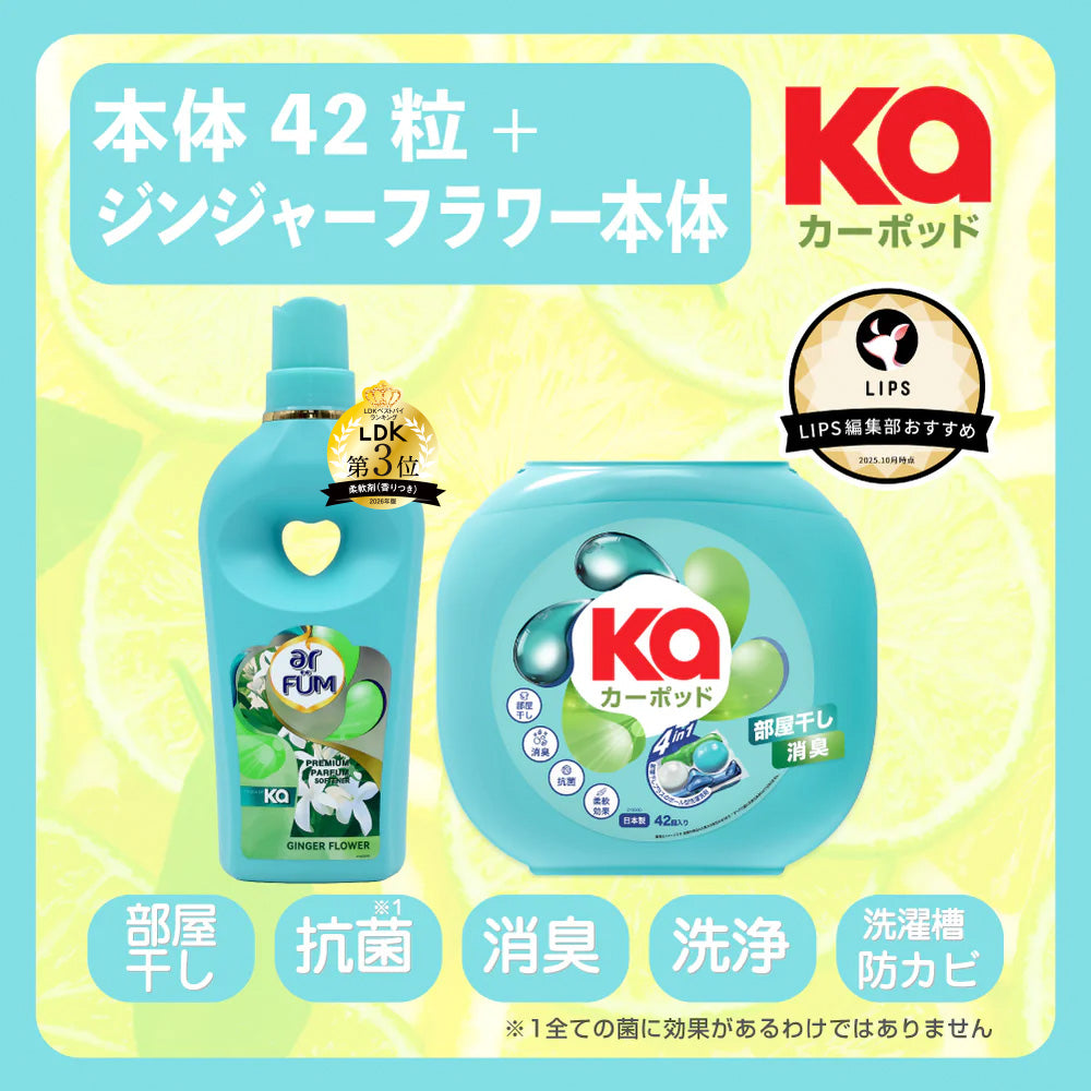 【セット】カーポッド 部屋干しEX 42粒 本体+Touch of Ka 1000ml 本体(柔軟剤)