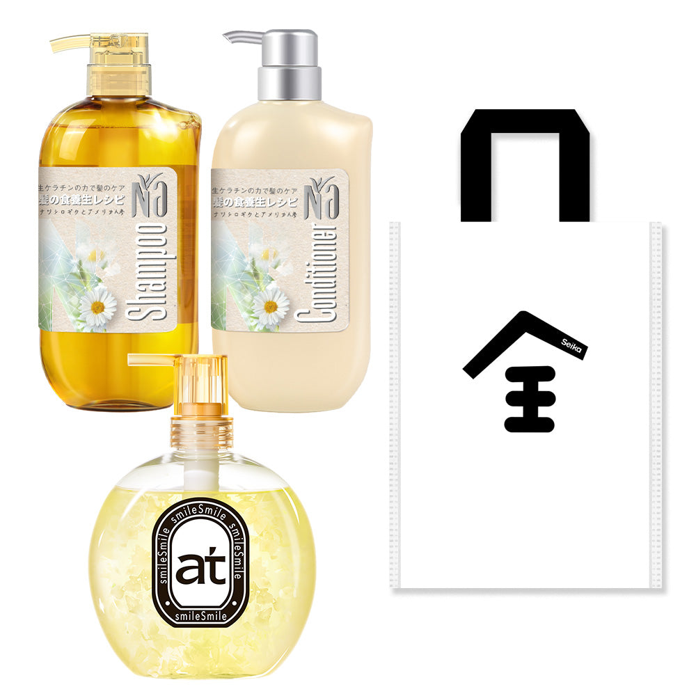 【ボディ&ヘアケア】at ハンド&ボディウォッシュ 500ml ジャスミンの香り+Na シャンプー&コンディショナー 各550ml (ナツシロギクとアメリカ人参)セット エコバック付き