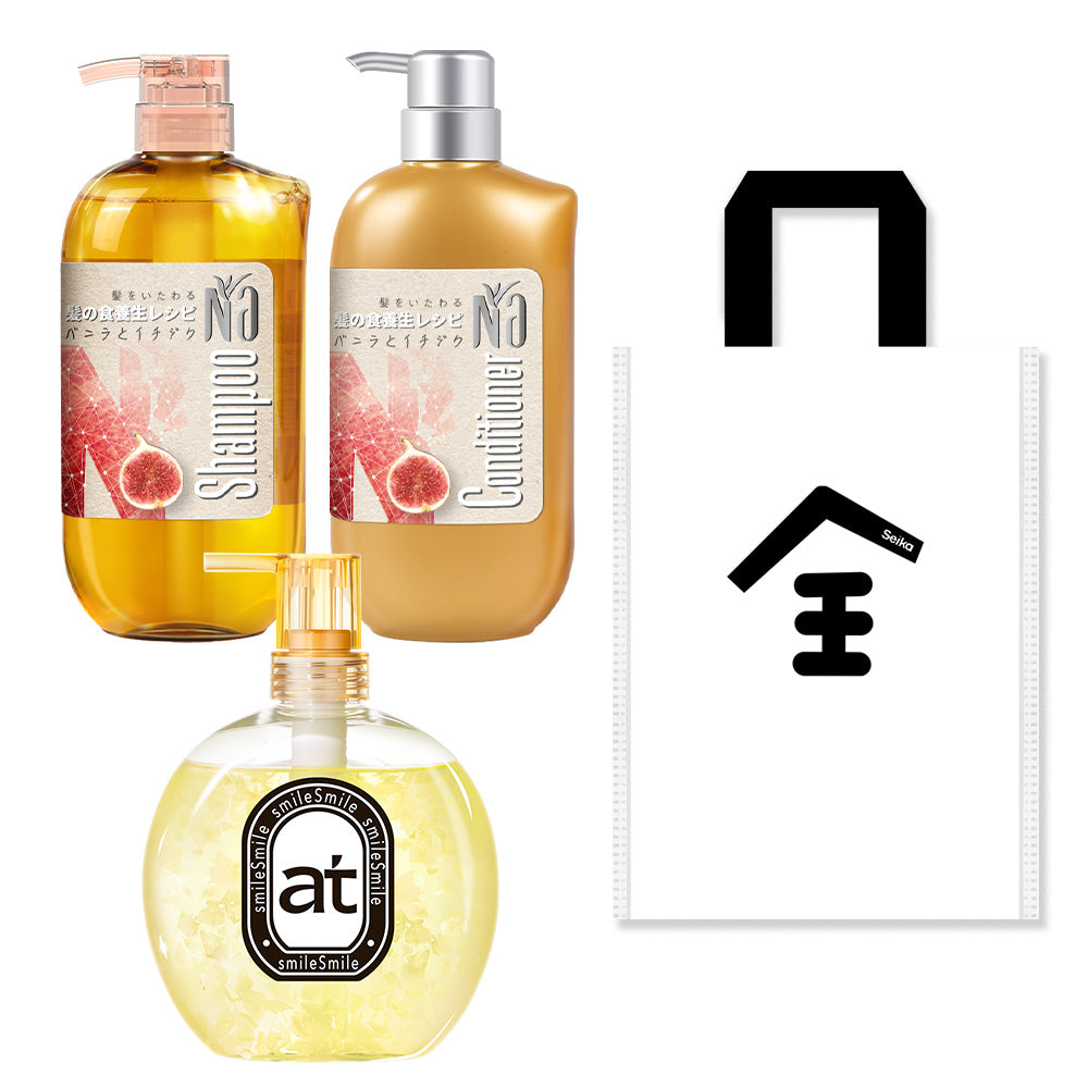 【ボディ&ヘアケア】at ハンド&ボディウォッシュ 500ml ジャスミンの香り+Na シャンプー&コンディショナー 各550ml(バニラフラワーとイチヂク成分配合)セット エコバック付き