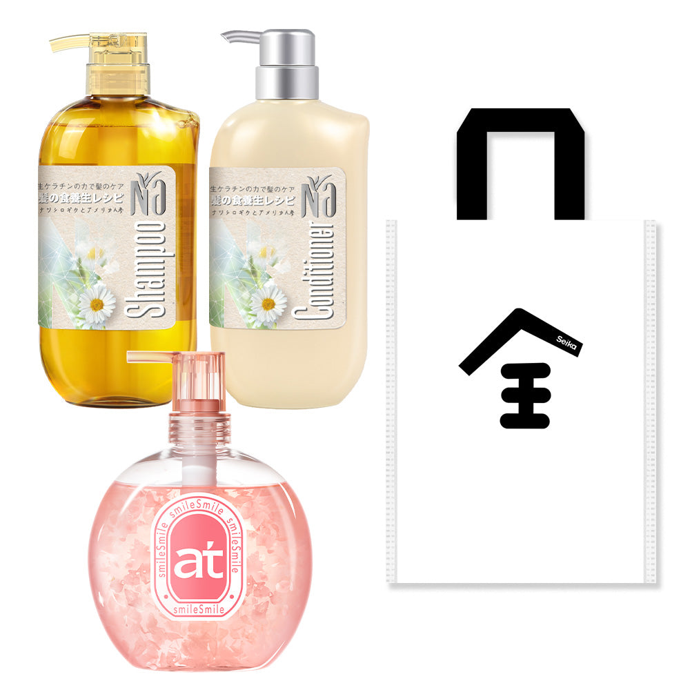【ボディ&ヘアケア】at ハンド&ボディウォッシュ 500ml サクラの香り+Na シャンプー&コンディショナー 各550ml (ナツシロギクとアメリカ人参)セット エコバック付き