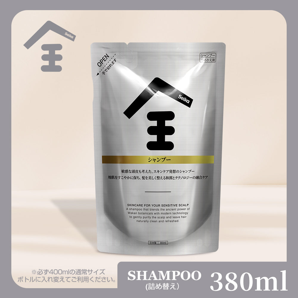 【380ml】Seika全 シャンプー 詰め替え Seika Pore Care Shampoo ノンシリコン アミノ酸系洗浄成分 ナイアンシンアミド スカルプケア (セイカゼン ZEN)