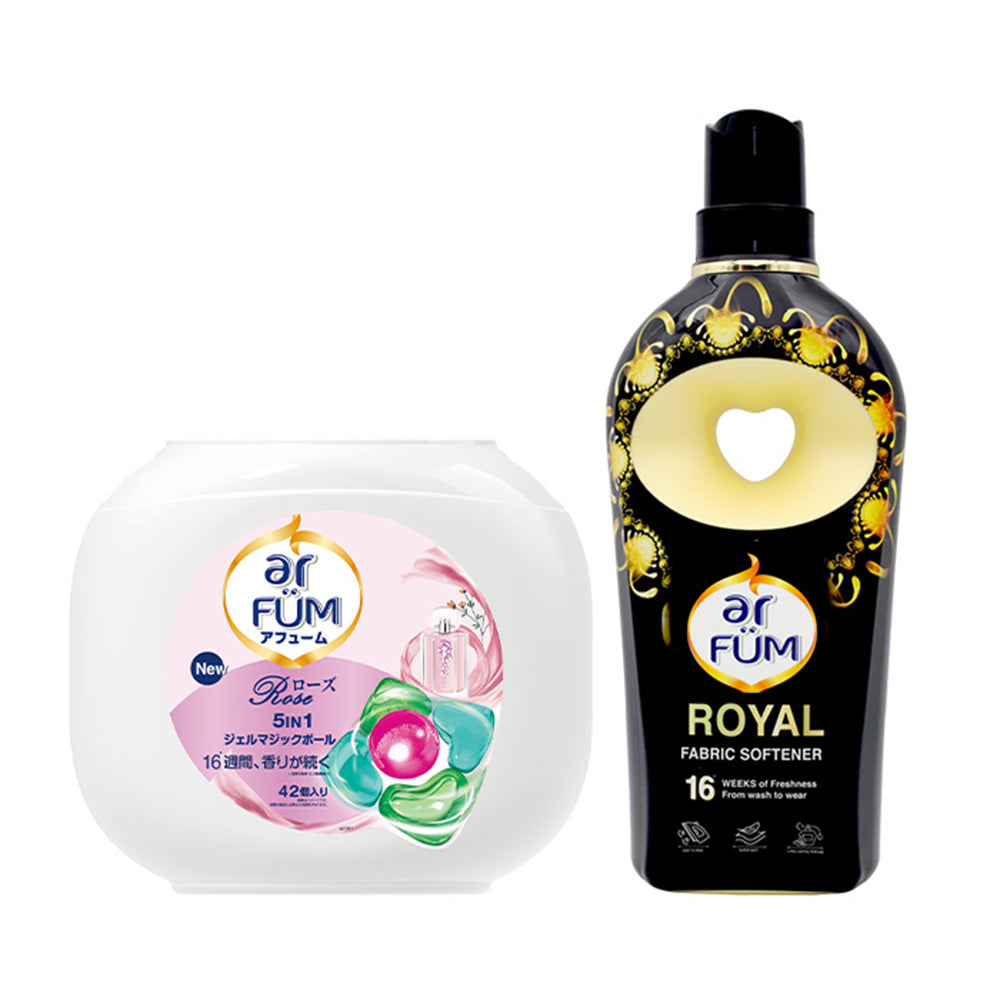 【セット】arFUM Rose(アフューム ローズ) 42粒 本体＋Black label Royal 柔軟剤(ブラックレーベル クラシックロイヤル) 900ml 本体
