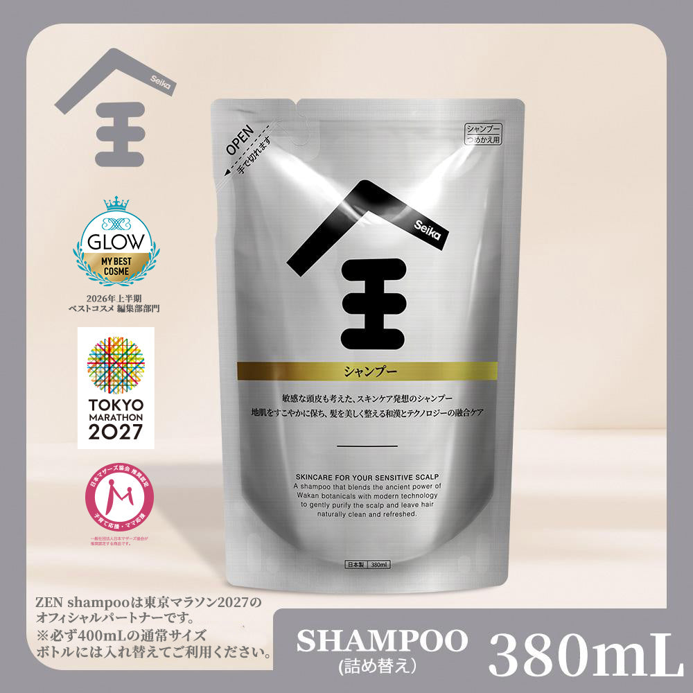 【380ml】Seika全 シャンプー 詰め替え Seika Pore Care Shampoo  ノンシリコン アミノ酸系洗浄成分 ナイアンシンアミド スカルプケア (セイカゼン ZEN)