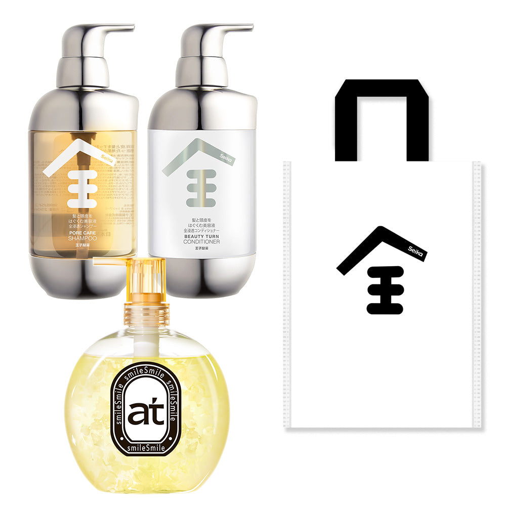 【ボディ＆ヘアケア】at ハンド&ボディウォッシュ 500ml ジャスミンの香り+Seika全 シャンプー 400ml + Seika全 コンディショナー 400ml  + エコバック付き Seika Pore Care Shampoo + Conditioner ノンシリコンシャンプー アミノ酸系洗浄成分 ナイアンシンアミド スカルプケア(セイカゼン ZEN) aroma 保湿成分 アロマ 敏感肌 リラックス効果