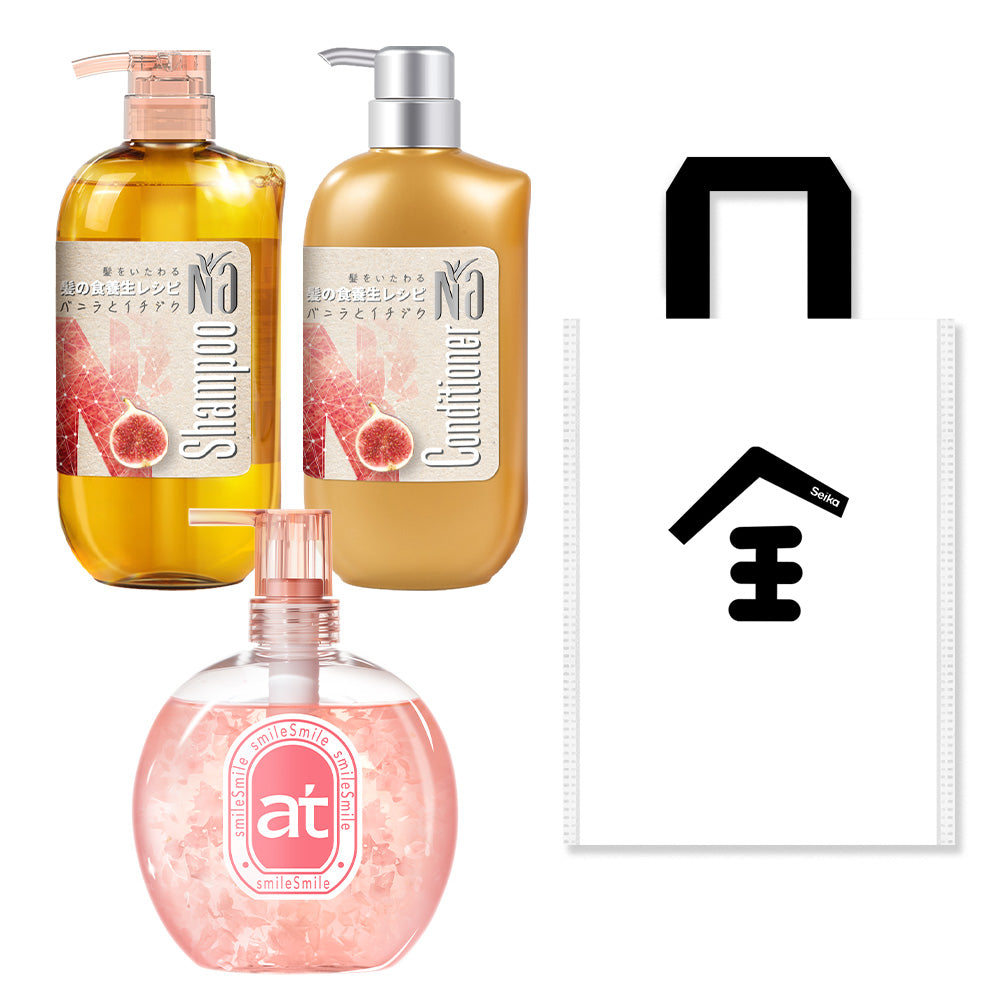 【ボディ＆ヘアケア】at ハンド&ボディウォッシュ 500ml サクラの香り+Na シャンプー&コンディショナー 各550ml (バニラフラワーとイチヂク成分配合)セット エコバック付き