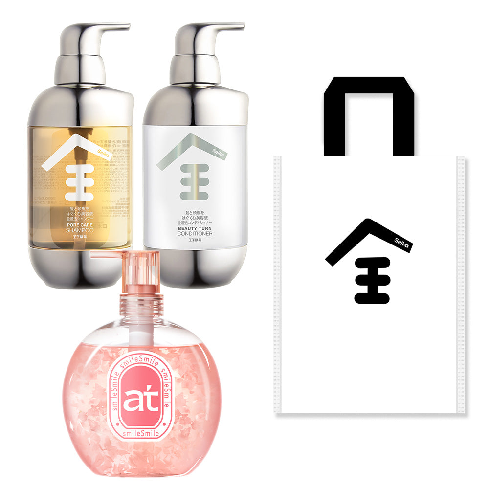 【ボディ＆ヘアケア】at ハンド&ボディウォッシュ500ml サクラの香り+Seika全 シャンプー 400ml + Seika全 コンディショナー 400ml  + エコバック付き Seika Pore Care Shampoo + Conditioner ノンシリコンシャンプー アミノ酸系洗浄成分 ナイアンシンアミド スカルプケア(セイカゼン ZEN) aroma 保湿成分 アロマ 敏感肌 リラックス効果
