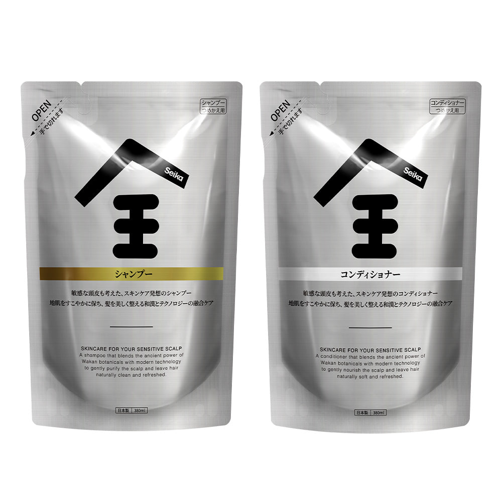 【セット】Seika全 シャンプー 380ml + Seika全 コンディショナー 380ml 詰め替え セット Seika Pore Care Shampoo + Conditioner  アミノ酸系洗浄成分 ナイアンシンアミド スカルプケア(セイカゼン ZEN)