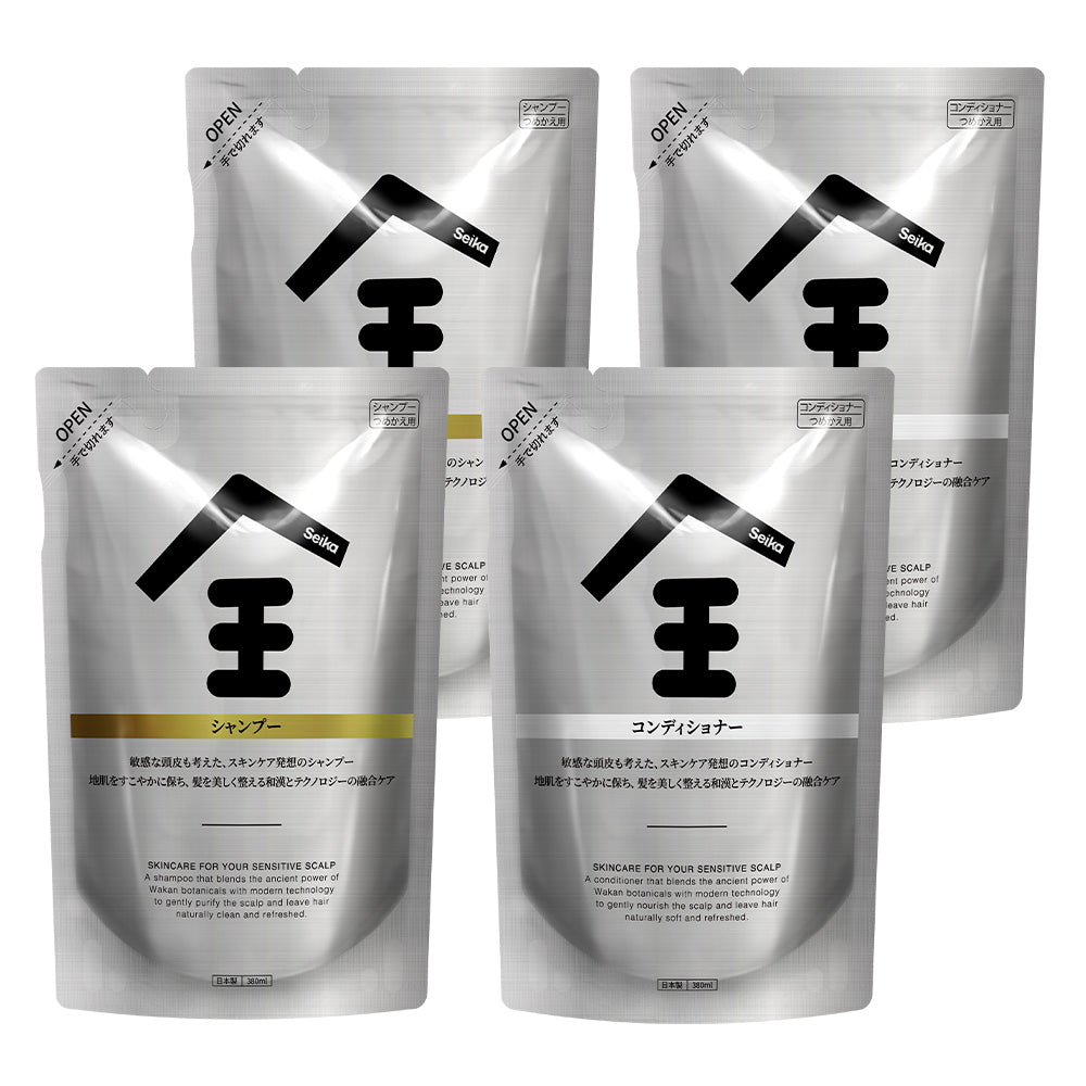 【セット】Seika全 シャンプー 380ml ×2 + Seika全 コンディショナー 380ml ×2 詰め替え セット Seika Pore Care Shampoo + Conditioner  アミノ酸系洗浄成分 ナイアンシンアミド スカルプケア(セイカゼン ZEN)