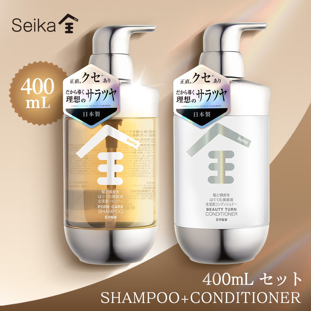 【セット】Seika全 シャンプー 400ml + Seika全 コンディショナー 400ml  Seika Pore Care Shampoo + Conditioner ノンシリコンシャンプー アミノ酸系洗浄成分 ナイアンシンアミド スカルプケア(セイカゼン ZEN)