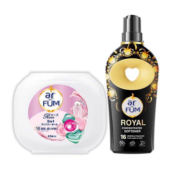 【セット】arFUM Rose(アフューム ローズ) 42粒 本体＋Black label Royal 柔軟剤(ブラックレーベル クラシックロイヤル) 900ml 本体